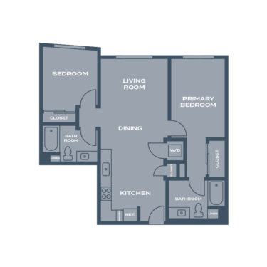 Rendering of the K floor plan with 2 bedroom[s] and 2 bathroom[s] at Artizan Oakland