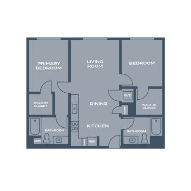 Rendering of the L floor plan with 2 bedroom[s] and 2 bathroom[s] at Artizan Oakland