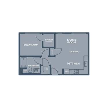 Rendering of the A floor plan with 1 bedroom[s] and 1 bathroom[s] at Artizan Oakland
