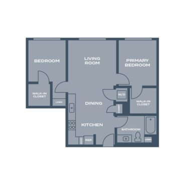 Rendering of the I floor plan with 2 bedroom[s] and 1 bathroom[s] at Artizan Oakland