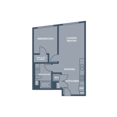 Rendering of the B floor plan with 1 bedroom[s] and 1 bathroom[s] at Artizan Oakland