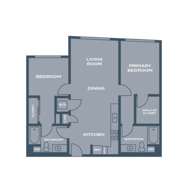 Rendering of the N floor plan with 2 bedroom[s] and 2 bathroom[s] at Artizan Oakland