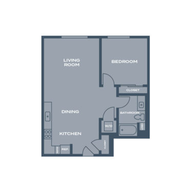Rendering of the G floor plan with 1 bedroom[s] and 1 bathroom[s] at Artizan Oakland